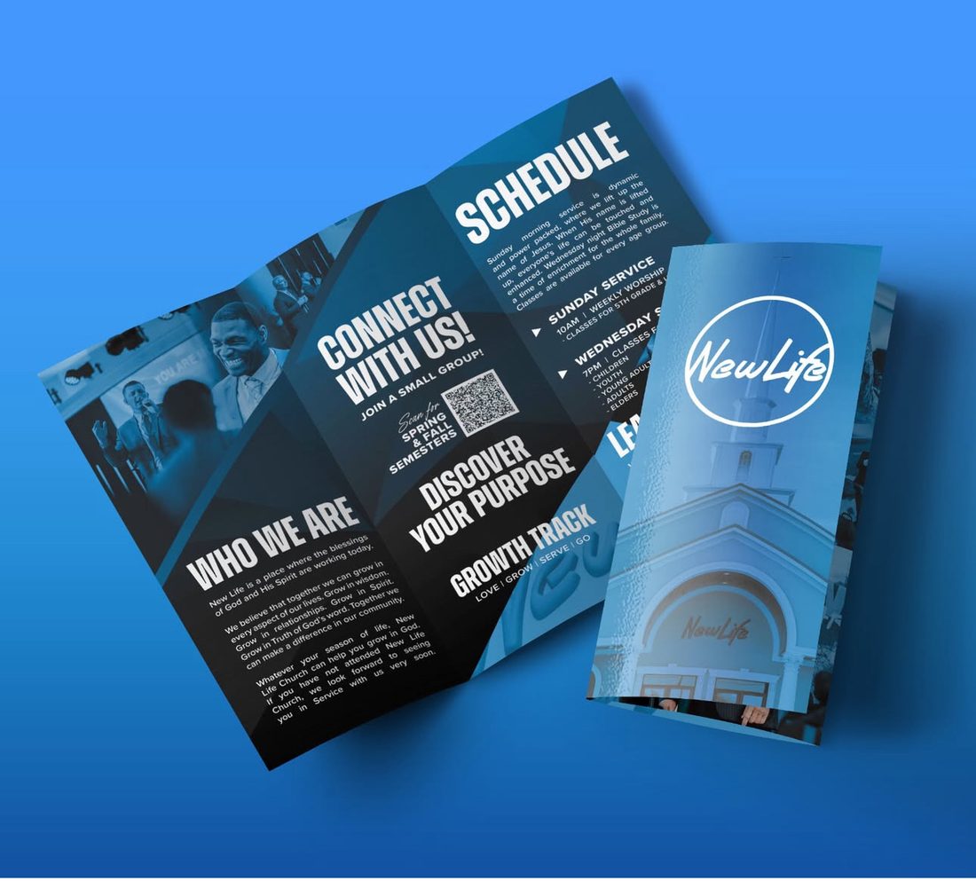 Trifold brochure design for a church
